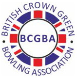 British Crown Green Bowling Association Logo. Three circles. The outside has British Crown Green half way round and Bowling Association at the bottom. The middle is the Union Flag. Inside is a white circle with a black border and inside the letters BCGBA.