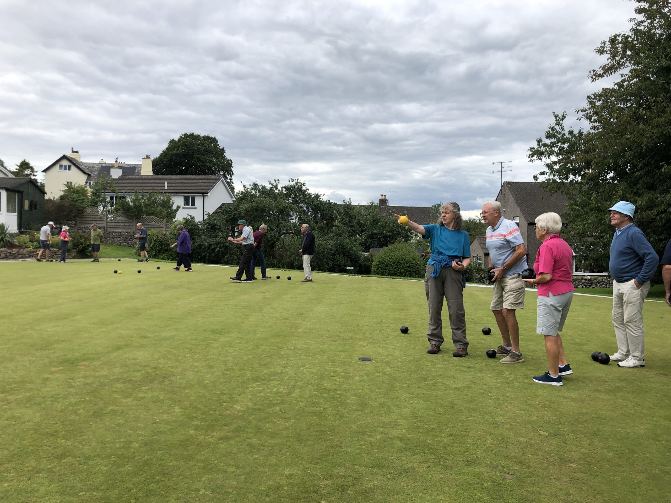 Bowlers on the green during the Friendly.