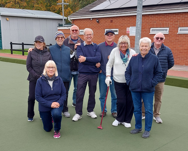 Group of B&P bowlers on the green at Bradley Green Bowling Club.