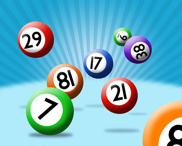 Coloured bingo balls on a blue background.