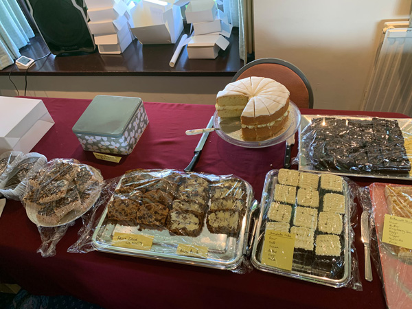 Cakes on the table in the Pavilion, ready for sale